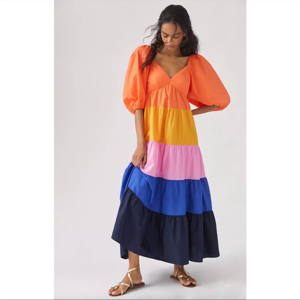 Farm RIO colorblock tiered dress XS
